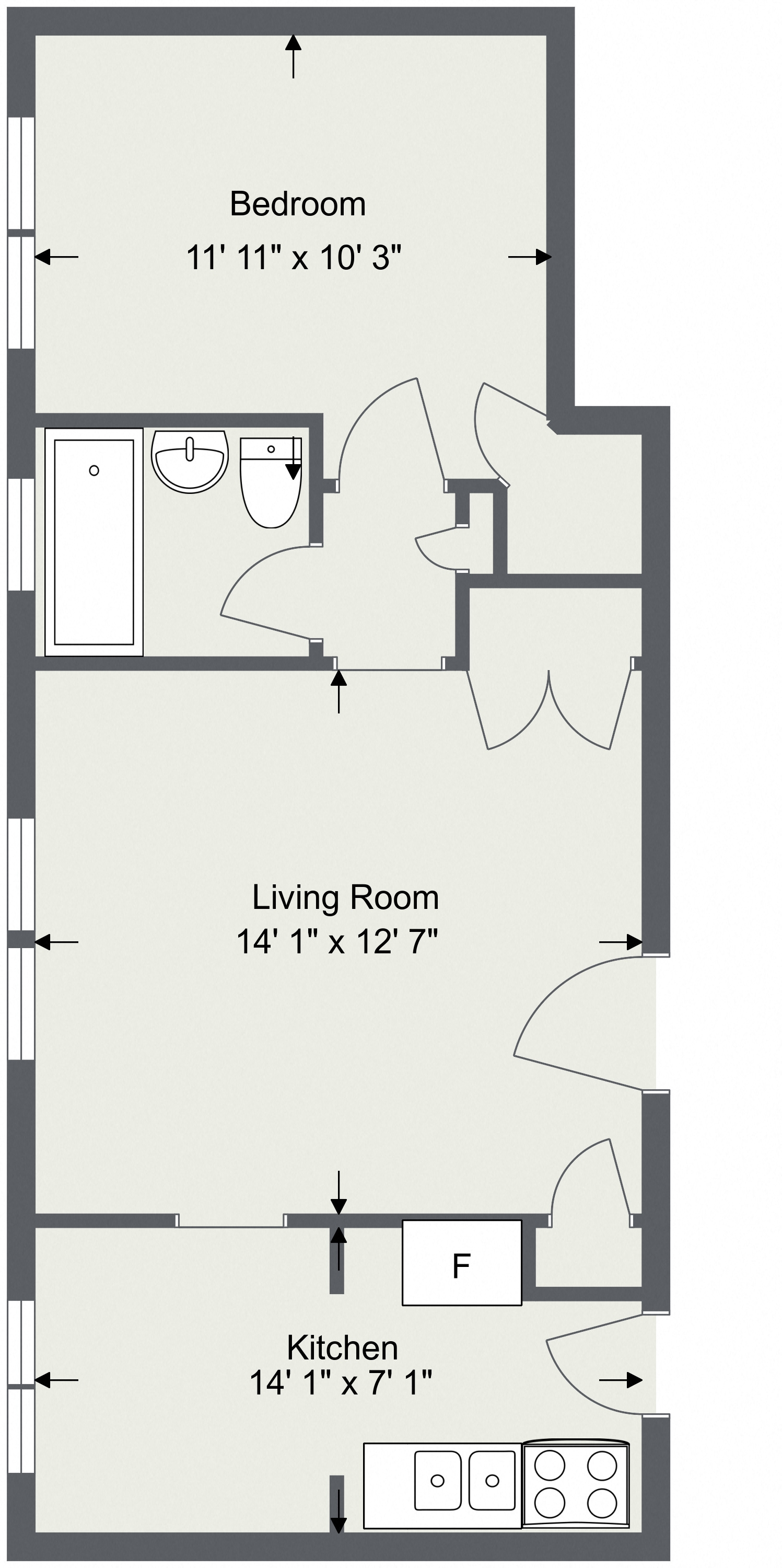 Floor plan layout diagram for Palmetto 1 Bedroom 1 Bath A
